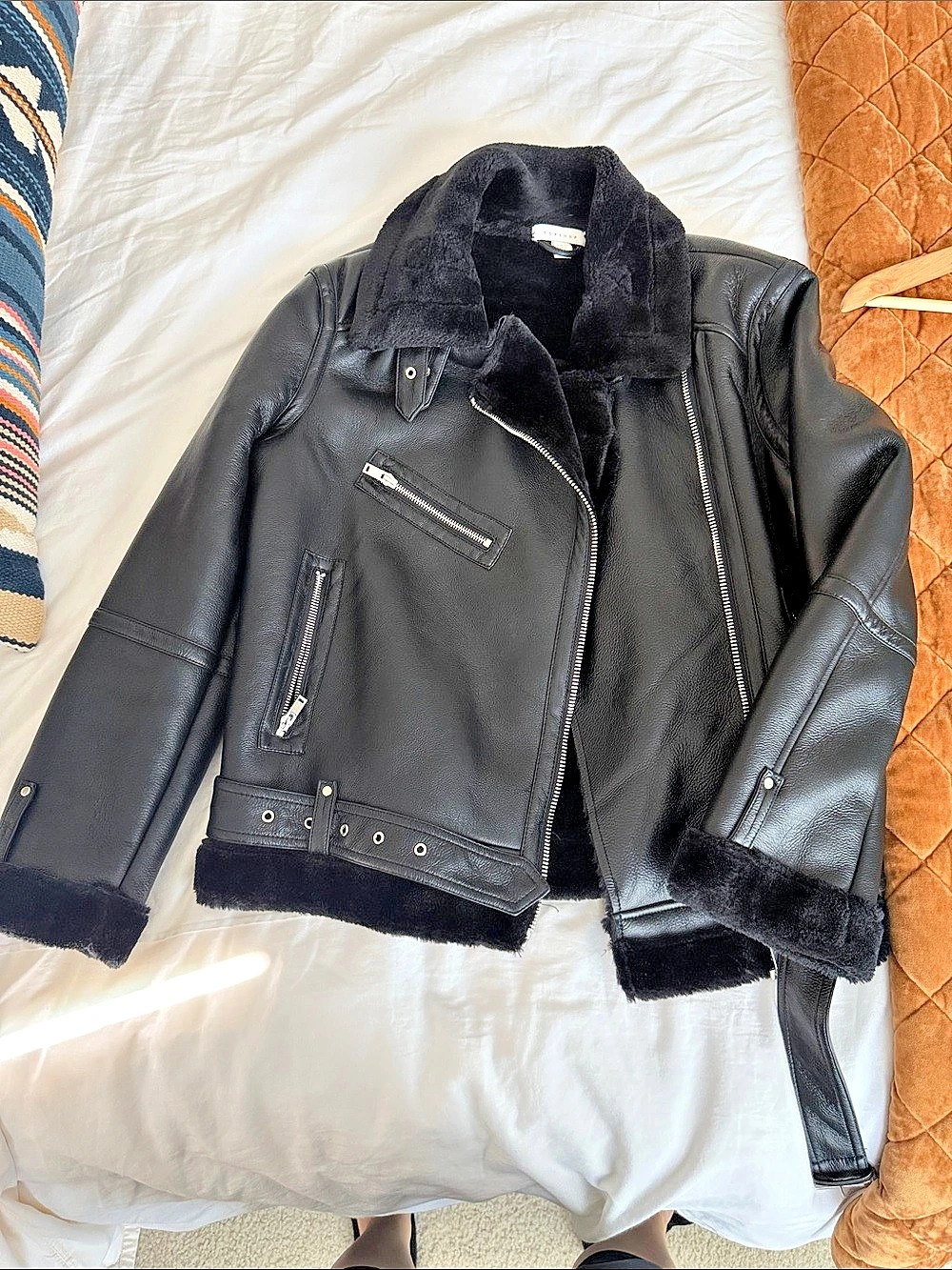 Topshop women’s Faux Leather Shearling Aviator Jacket Black US 2